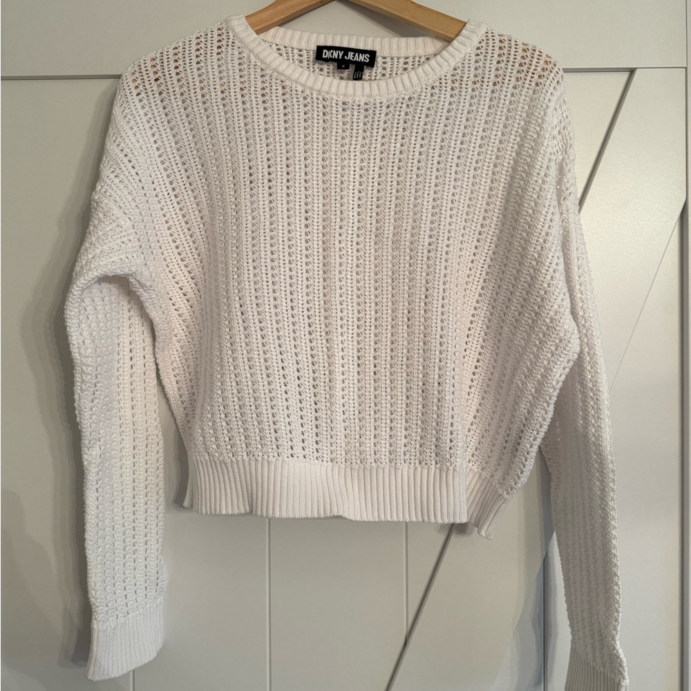 DKNY White Knit Sweater Crop
